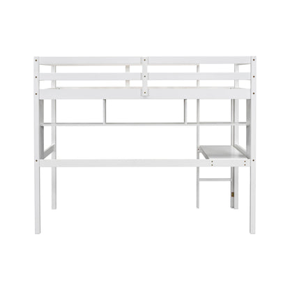 Twin Loft Bed with built-in desk and bookcase of three compartments, Guardrails and Ladder,White - Tampa Home & Garden Store