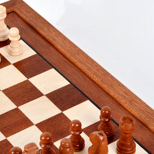 Ensemble de jeu d'échecs magnétique en bois massif avec échiquier à tiroirs et placage assemblé
