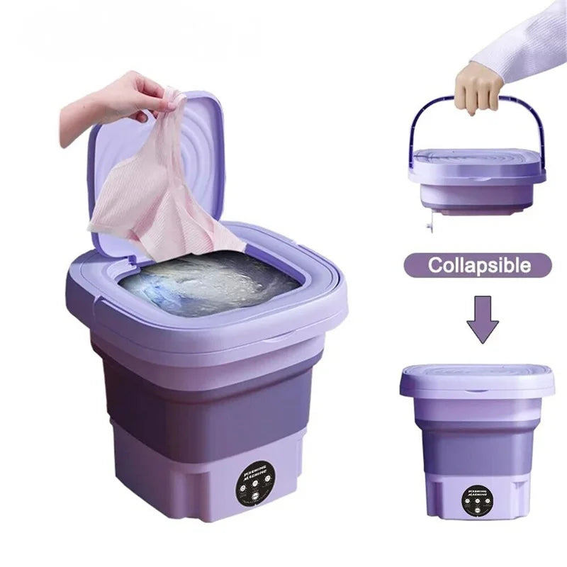 8L Portable Foldable Mini Washing Machine with Spin Dryer for Socks Underwear