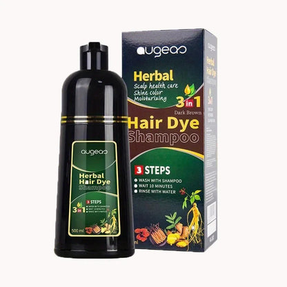 Augeo Herbal Hair Dye Shampoo 3 in 1 Dark Brown color in black bottle on Tampa Home & Garden Store