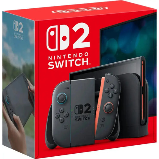 Nintendo Switch 2 gaming console box with red packaging and detachable Joy-Con controllers on Tampa Home & Garden Store