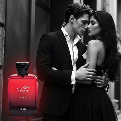 100ML Hawas Fire EDP for Men bottle in red glass with black cap, Silcy Skin on Tampa Home & Garden Store