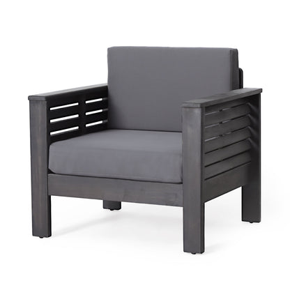 2 Outdoor Acacia Wood Club Chairs with Cushions, Dark Gray, 27.75"D x 32"W x 27.75"H