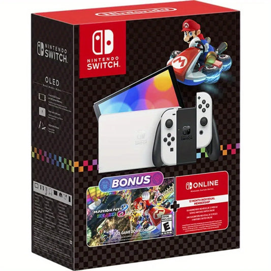Nintendo Switch OLED bundle with Mario Kart 8 Deluxe and white Joy-Con controllers on Tampa Home & Garden Store