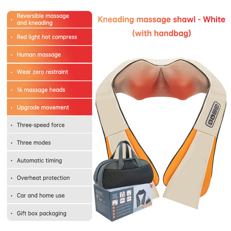 Kneading massage shawl massager white with orange trim, includes carry bag on Tampa Home & Garden Store