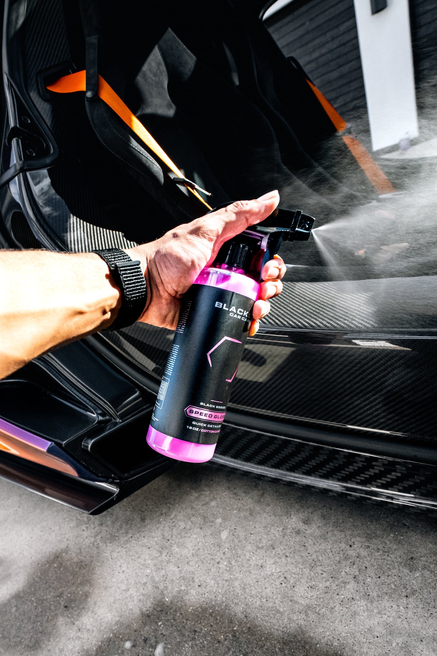 BLACKLINE Speed Gloss Quick Detailer spray bottle with pink cap by Blackline Car Care for vehicle cleaning on Tampa Home & Garden Store