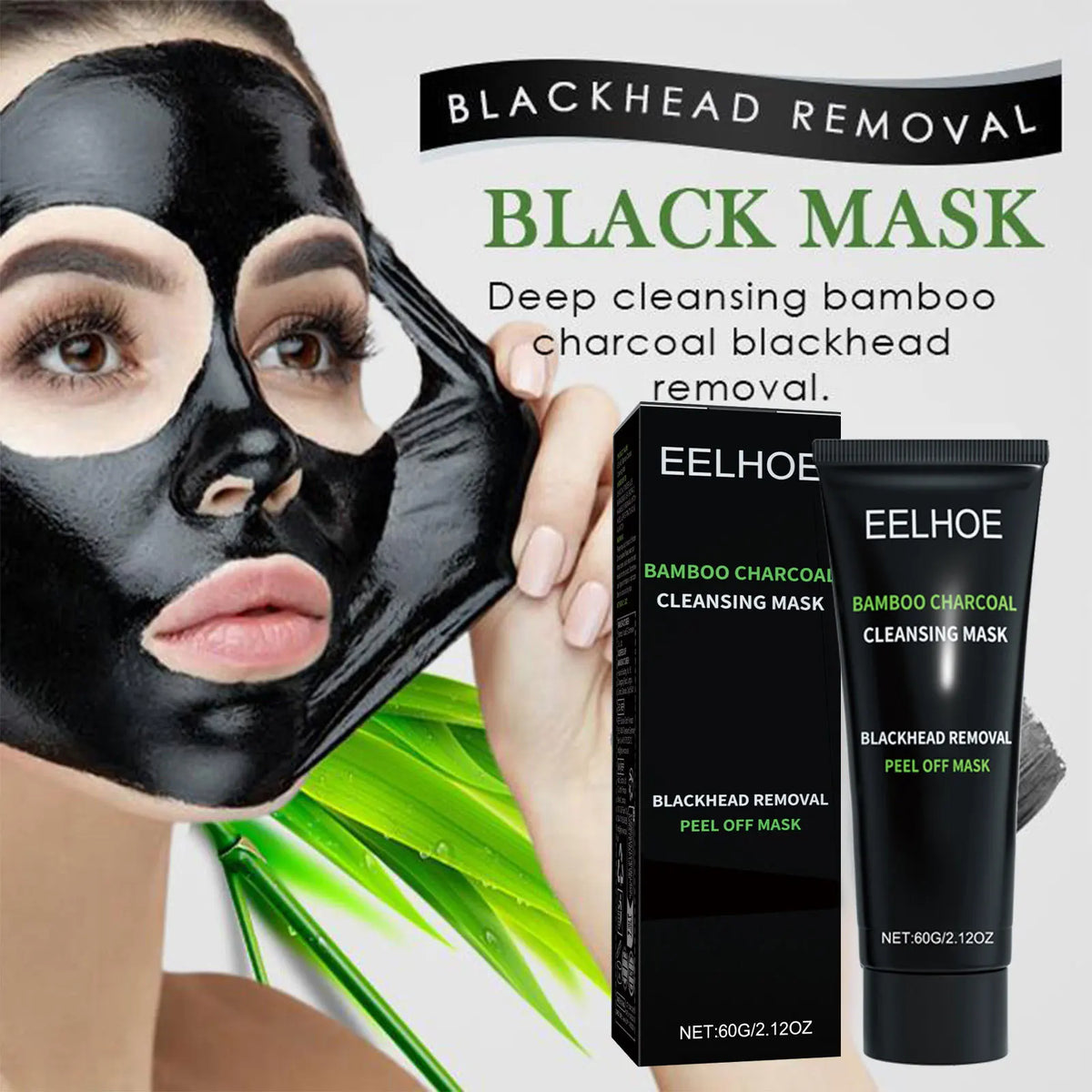 Eelhoe Bamboo Charcoal Blackhead Remover Mask by Silcy Skin, peel-off for deep cleansing pores on Tampa Home & Garden Store