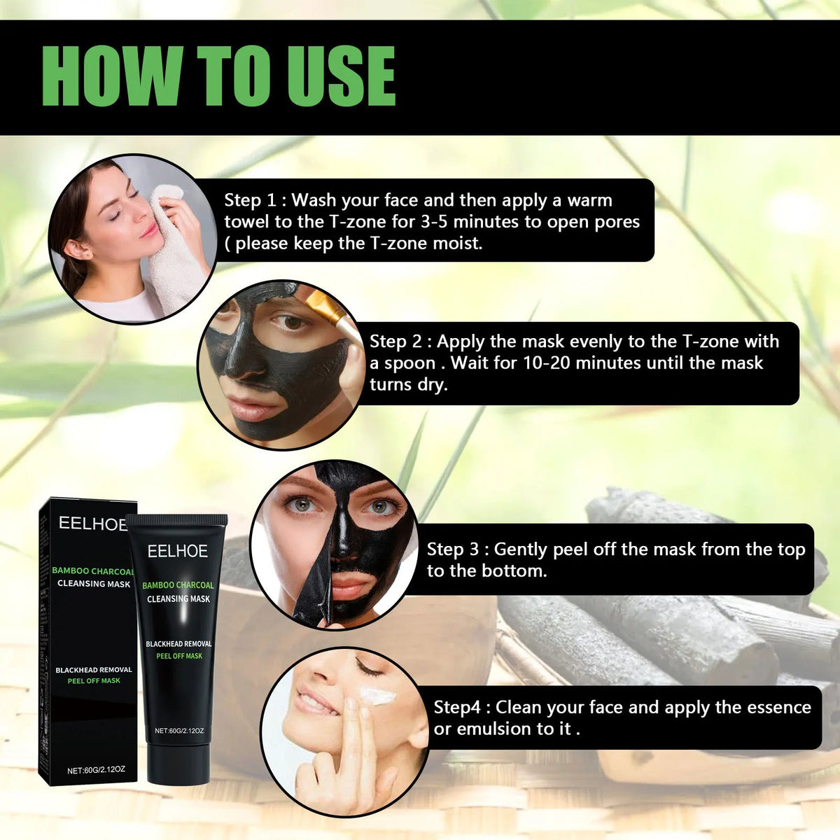 Eelhoe bamboo charcoal blackhead remover face mask tubes and box, Silcy Skin branding visible on Tampa Home & Garden Store