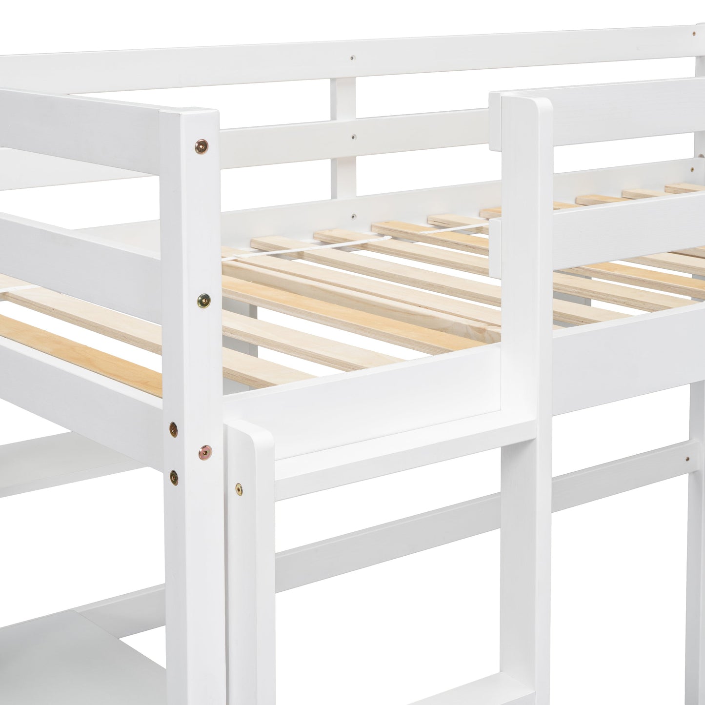 Twin Loft Bed with built-in desk and bookcase of three compartments, Guardrails and Ladder,White - Tampa Home & Garden Store