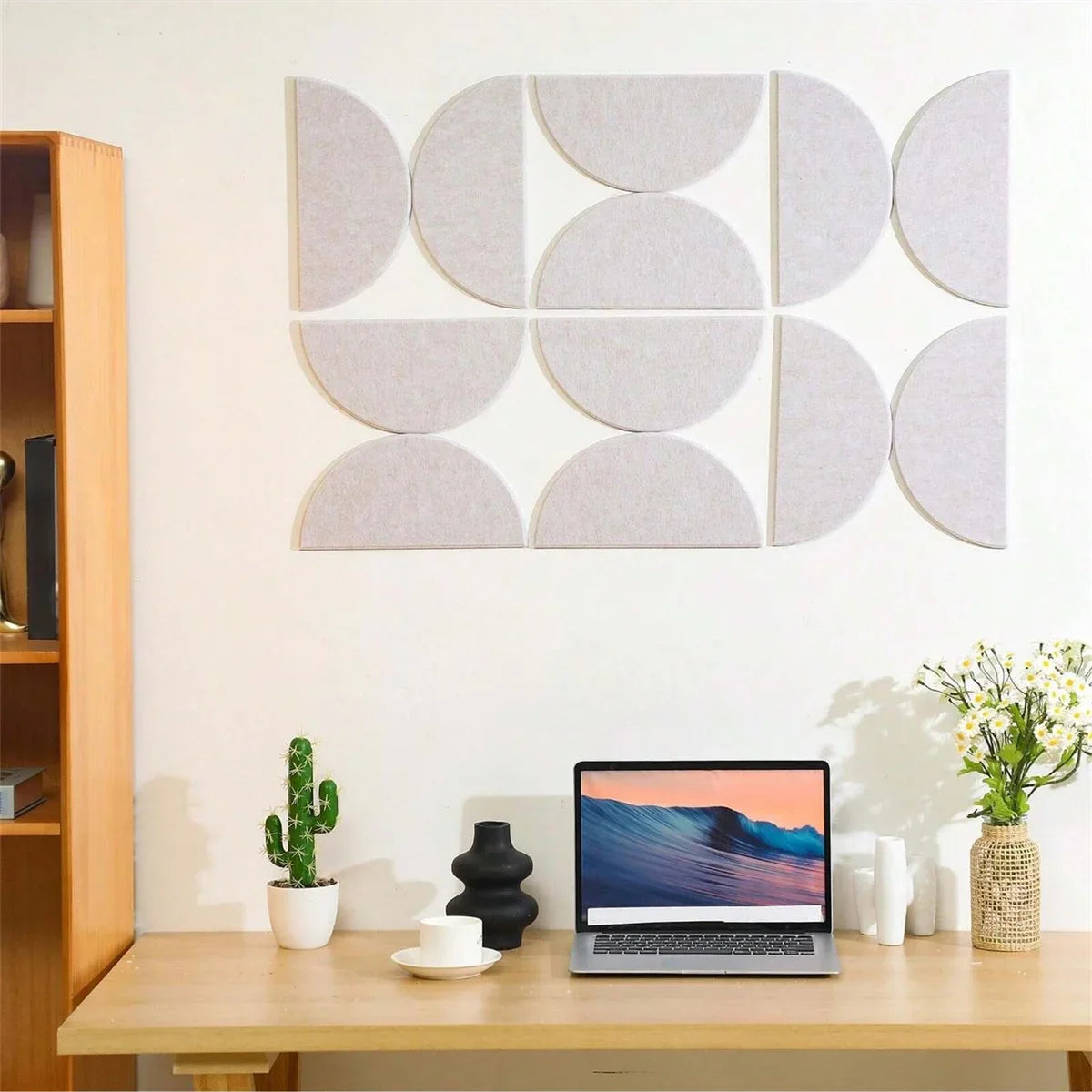 12pc felt wall panel kit Perfecsy with self-adhesive semicircular tiles in light gray on Tampa Home & Garden Store