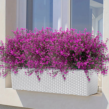 12-bunch set of purple artificial flowers in a white textured window box planter on Tampa Home & Garden Store