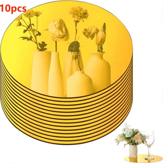 Perfecsy 10pcs yellow acrylic wall centerpieces for wedding table candle plate mirror tray on Tampa Home & Garden Store