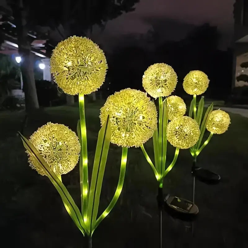 Solar Dandelion LED Lawn Light 3-head set of 6 with warm yellow glow for garden walkways on Tampa Home & Garden Store