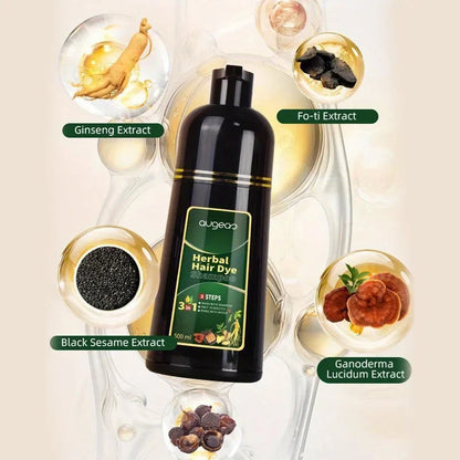Herbal Hair Dye Shampoo bottle, 3 in 1 plant-based formula with black bottle and green label on Tampa Home & Garden Store