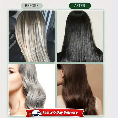 Hair Dye Shampoo 3 in 1 Silcy Skin 4-panel collage: blonde to black, gray coverage, brown hair on Tampa Home & Garden Store