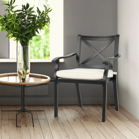 2 Piece Dining Chair Set black ivory aluminum with cream cushions on Tampa Home & Garden Store