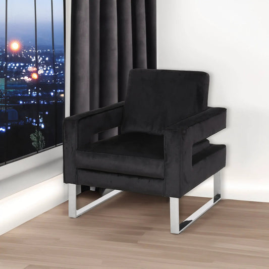 Velvet Arm Chair Black with metal legs in a modern living room on Tampa Home & Garden Store