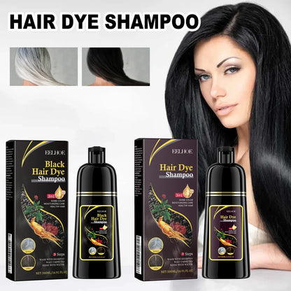 EELHOE Hair Dye Shampoo bottles and boxed packaging with a model sporting long black hair on Tampa Home & Garden Store