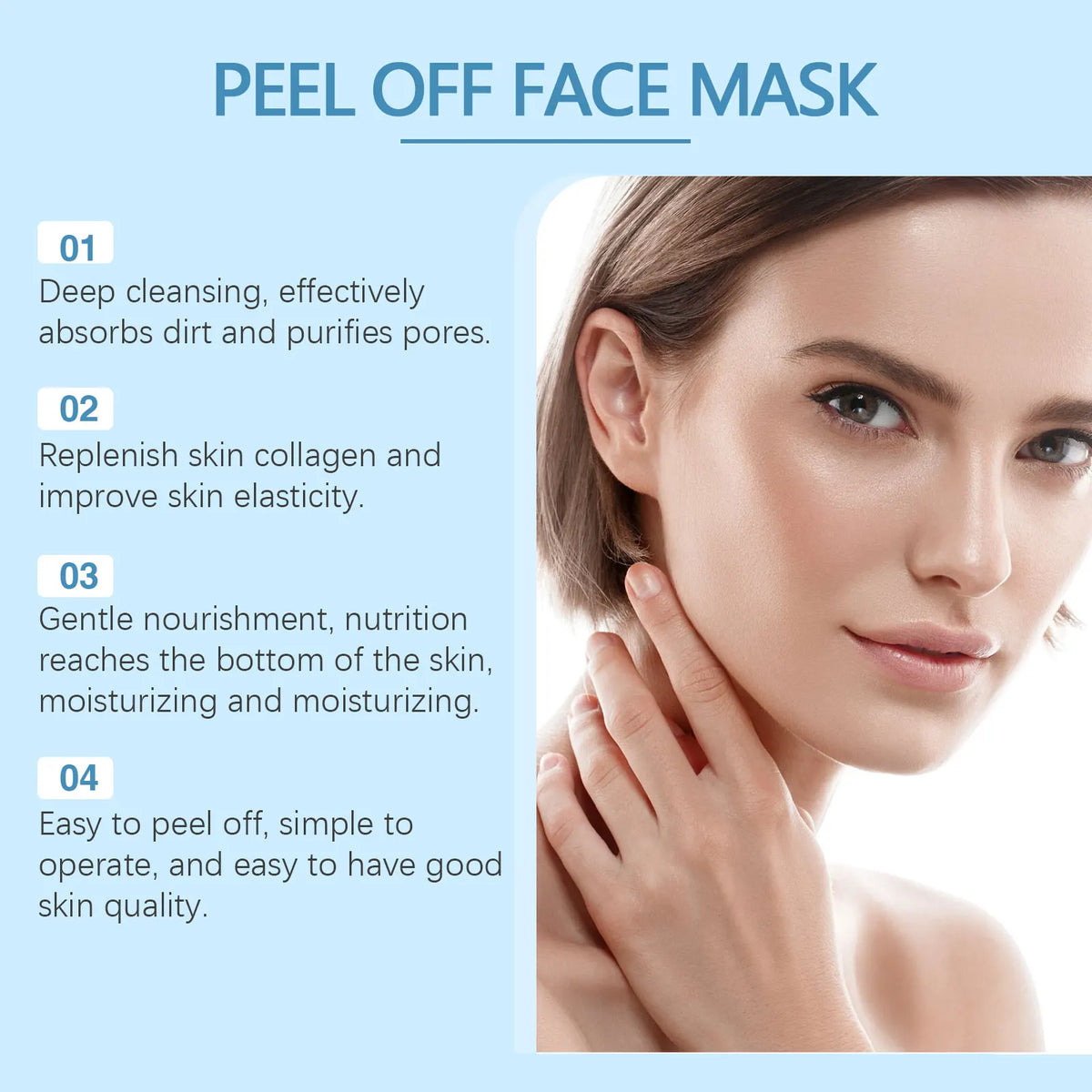 Bamboo Charcoal Blackhead Remover Mask infographic 01-04 steps with closeup face Silcy Skin on Tampa Home & Garden Store