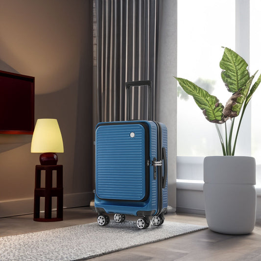Bagage à main 20 pouces, Valise légère à ouverture frontale avec poche avant et port USB, 1 étui de transport portable
