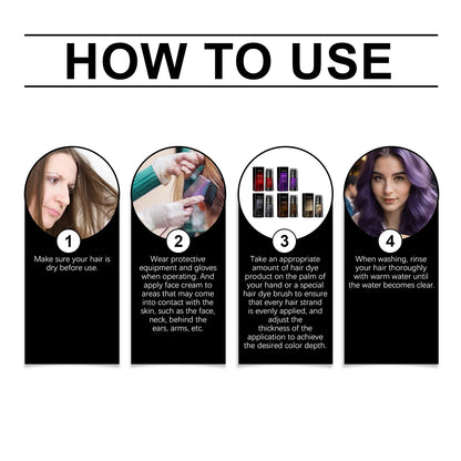 EELHOE multi-color hair dyeing shampoo by Silcy Skin four-step how-to with purple-haired model on Tampa Home & Garden Store