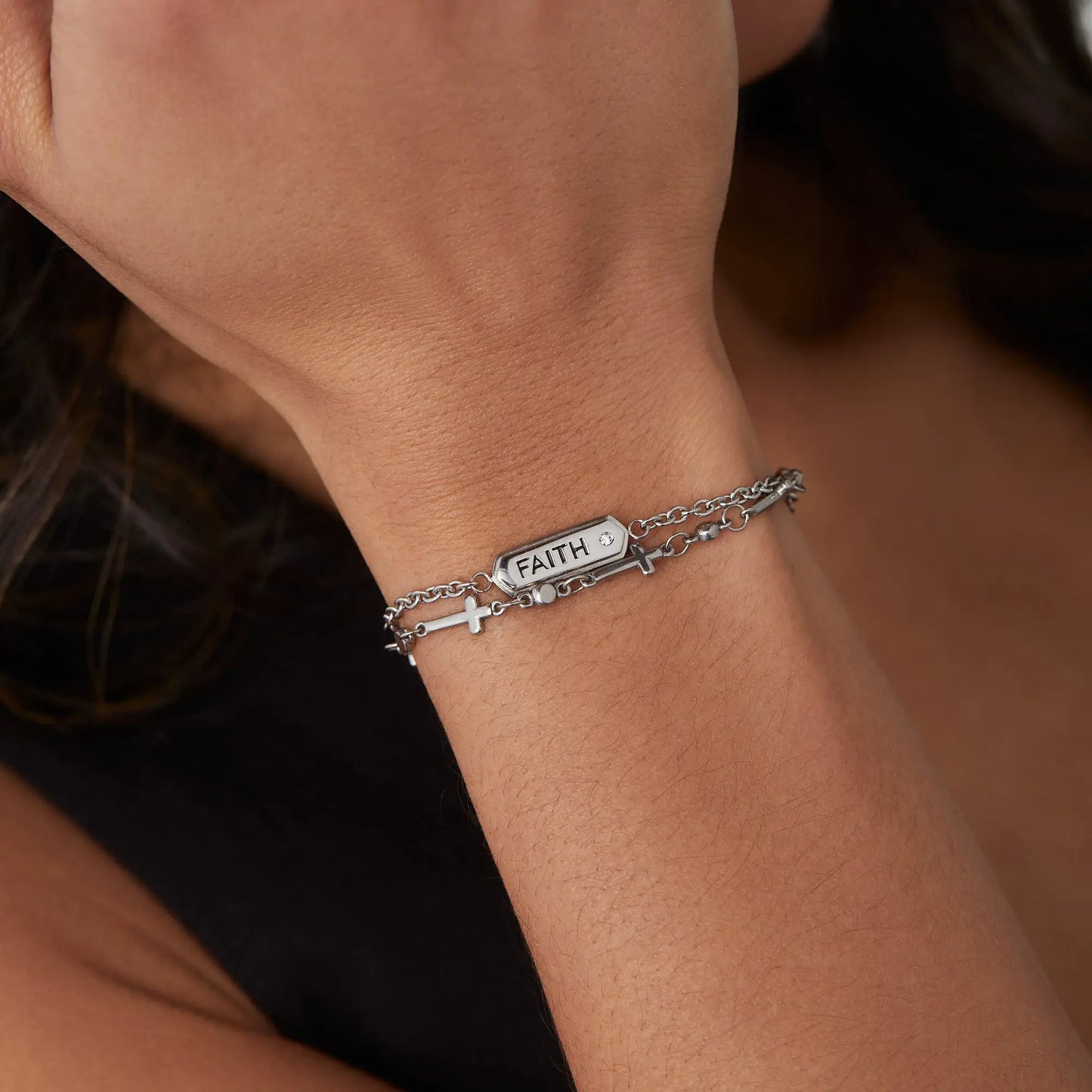 Faith Stranded Bracelet Set with Cross Charms