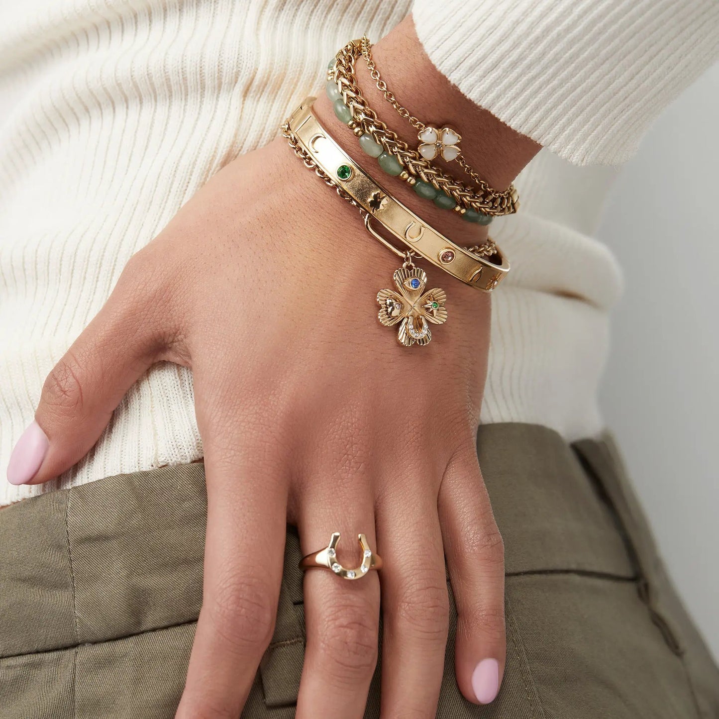 Lucky Four Leaf Clover Adjustable Bracelet by ALEX AND ANI, gold chain and clover charm on Tampa Home & Garden Store