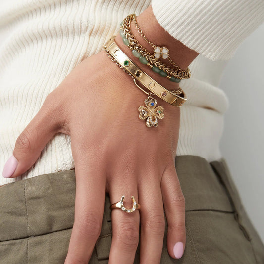 Lucky Four Leaf Clover Adjustable Bracelet by ALEX AND ANI, gold chain and clover charm on Tampa Home & Garden Store