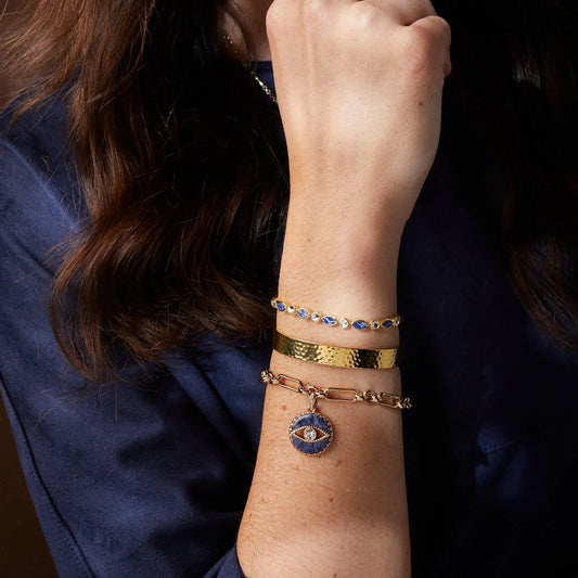 Sodalite Evil Eye Chain Bracelet with blue stones on a gold-tone chain on Tampa Home & Garden Store