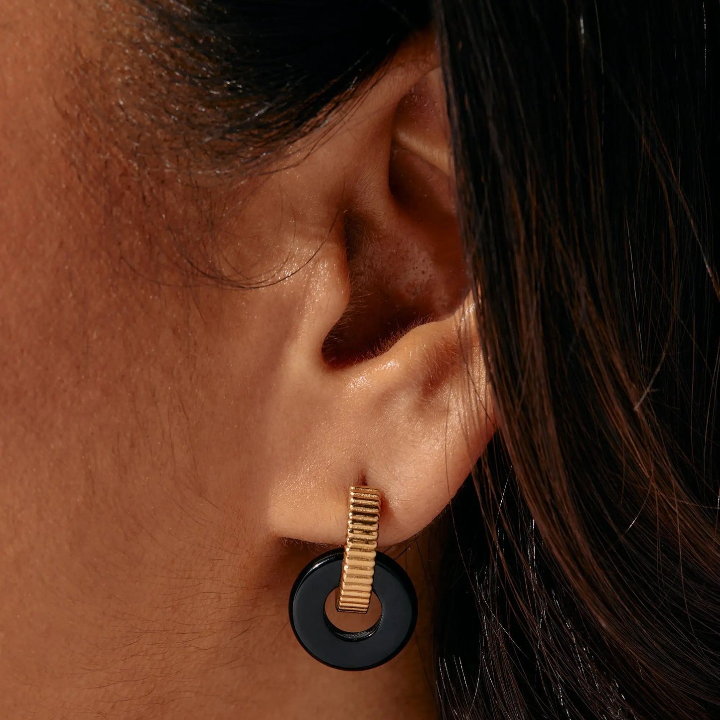 Black Onyx Textured Earrings with Charms