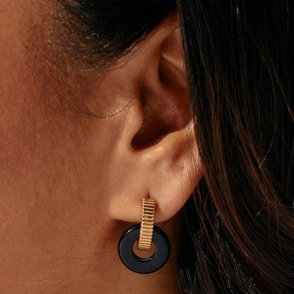 Black Onyx Textured Earrings with Charms
