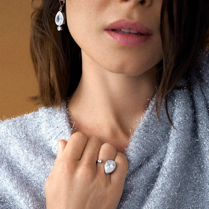 Teardrop Crystal Ring by ALEX AND ANI, teardrop crystal with small stone, 2 rings on Tampa Home & Garden Store
