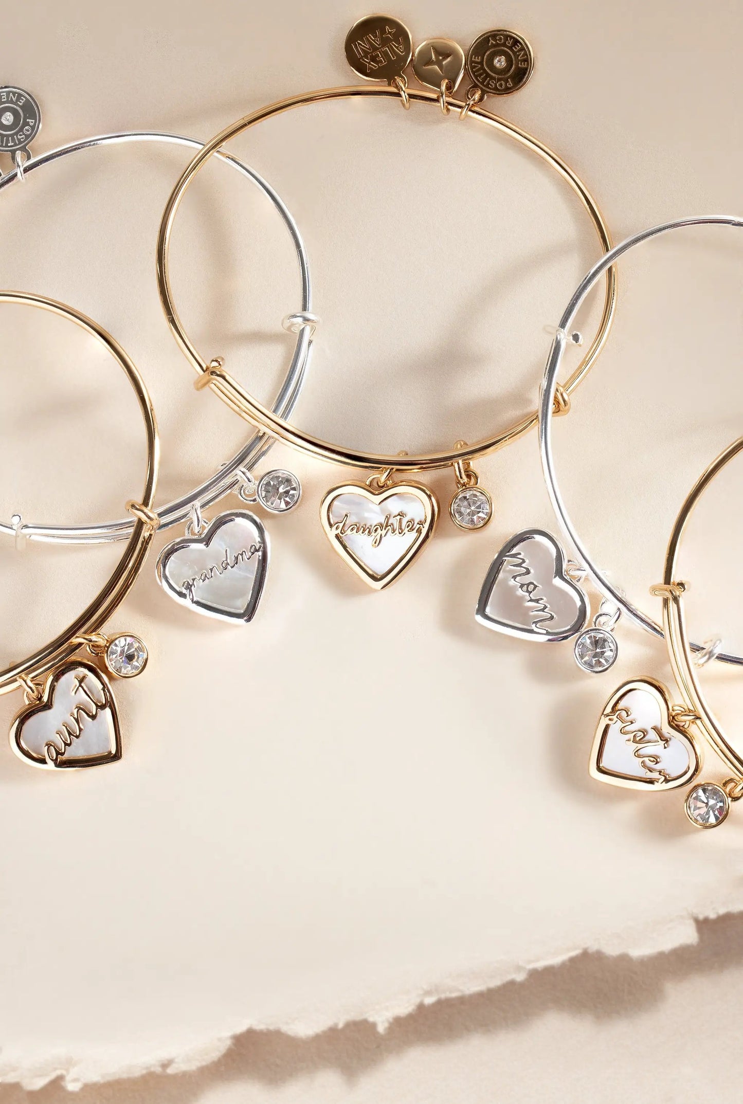 Aunt Mother Of Pearl Bangle With Crystal Charm