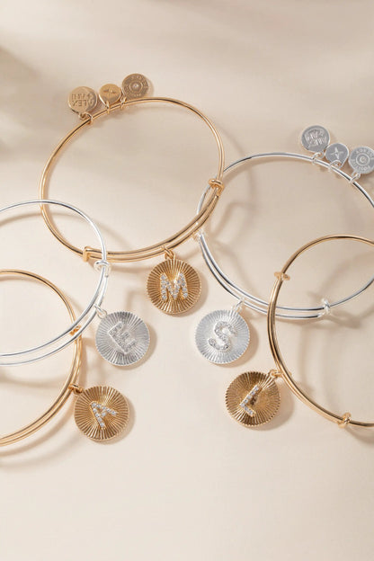 Initial S Pave Starburst Texture Bangle Bracelet