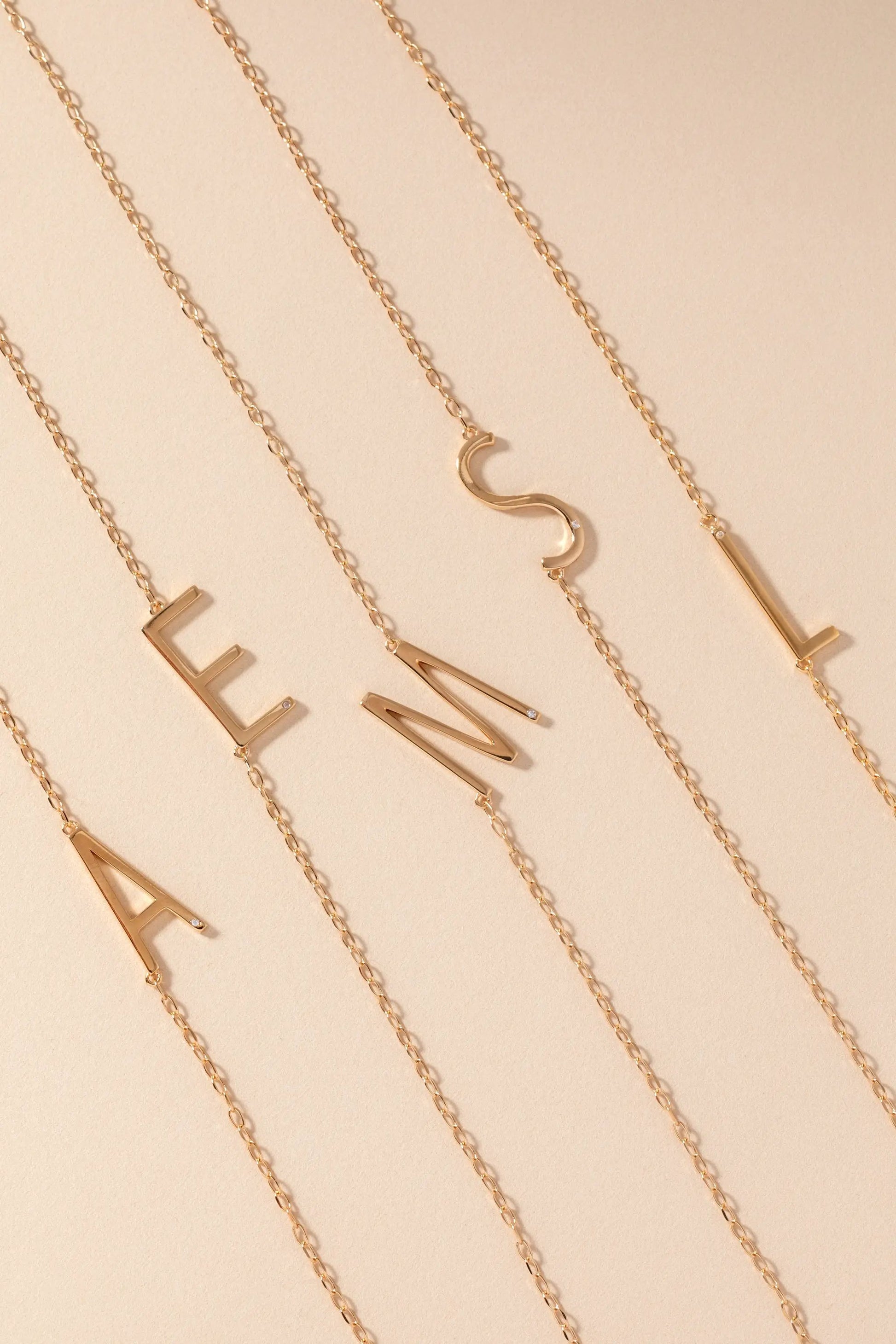 Initial S Elongated Necklace by ALEX AND ANI gold-tone chain with crescent charm on Tampa Home & Garden Store