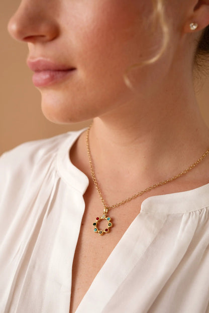Daughter Hidden Message Acrostic Necklace with multicolor circle pendant on gold-tone chain on Tampa Home & Garden Store
