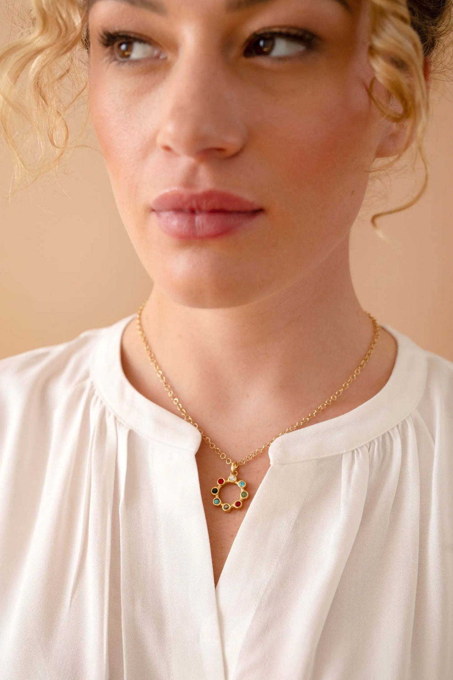 Daughter Acrostic Necklace by ALEX AND ANI gold-tone chain with colorful gemstone circle pendant on Tampa Home & Garden Store