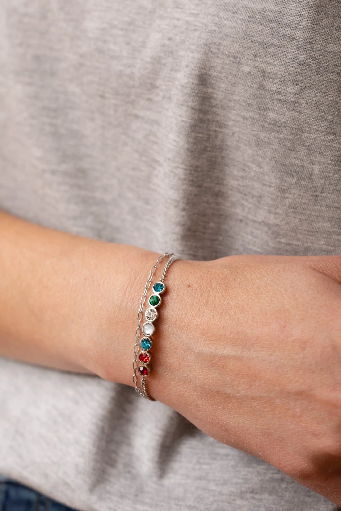 Bracelet Grandma Hidden Message Acrostic Bolo by ALEX AND ANI, silver chain with colored stones on Tampa Home & Garden Store