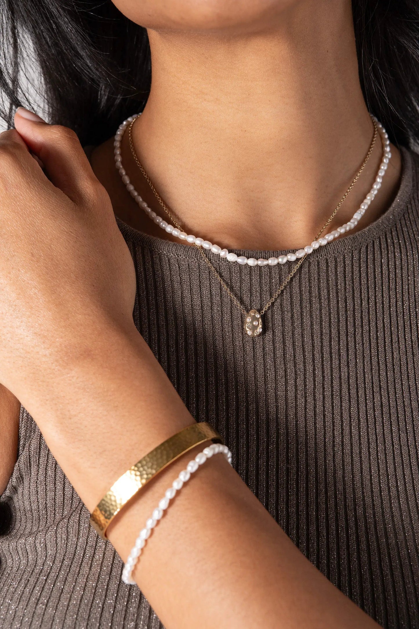 Freshwater Pearl Bracelet by ALEX AND ANI with white pearls and gold chain accent on Tampa Home & Garden Store