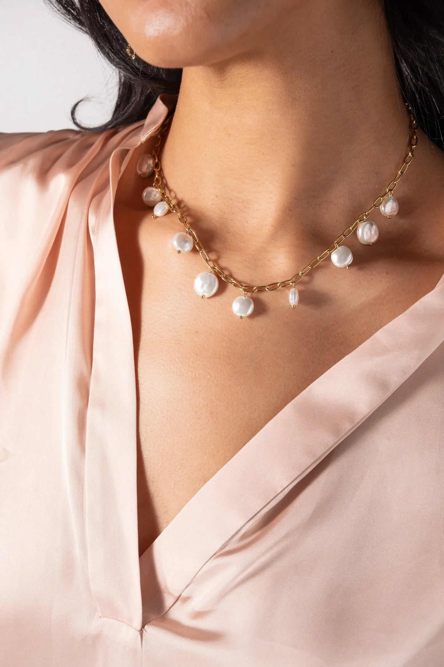 Coin Pearl Necklace With Freshwater Pearls
