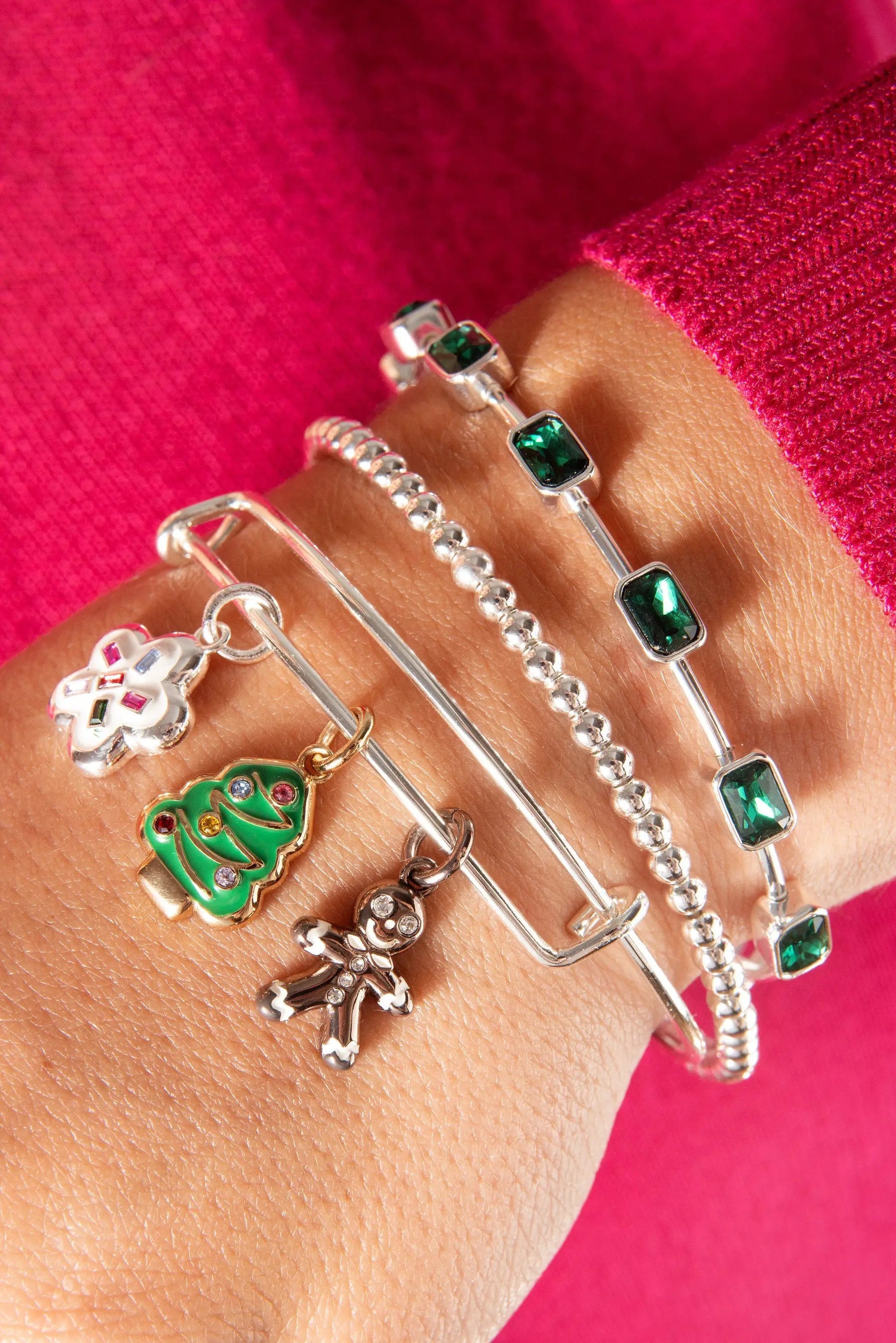 May Birthstone Emerald Cut Bangle by ALEX AND ANI, silver bracelet with emerald-cut stones on Tampa Home & Garden Store