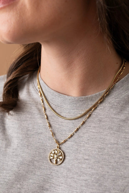 Round Herringbone Charm and Layering Necklace