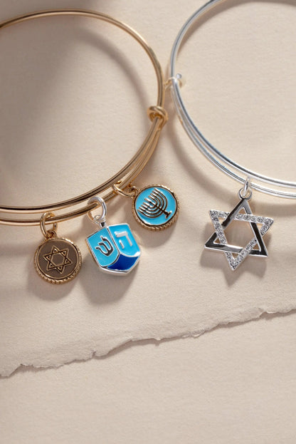 Star of David bangle bracelet by ALEX AND ANI with bangles and turquoise menorah charm on Tampa Home & Garden Store