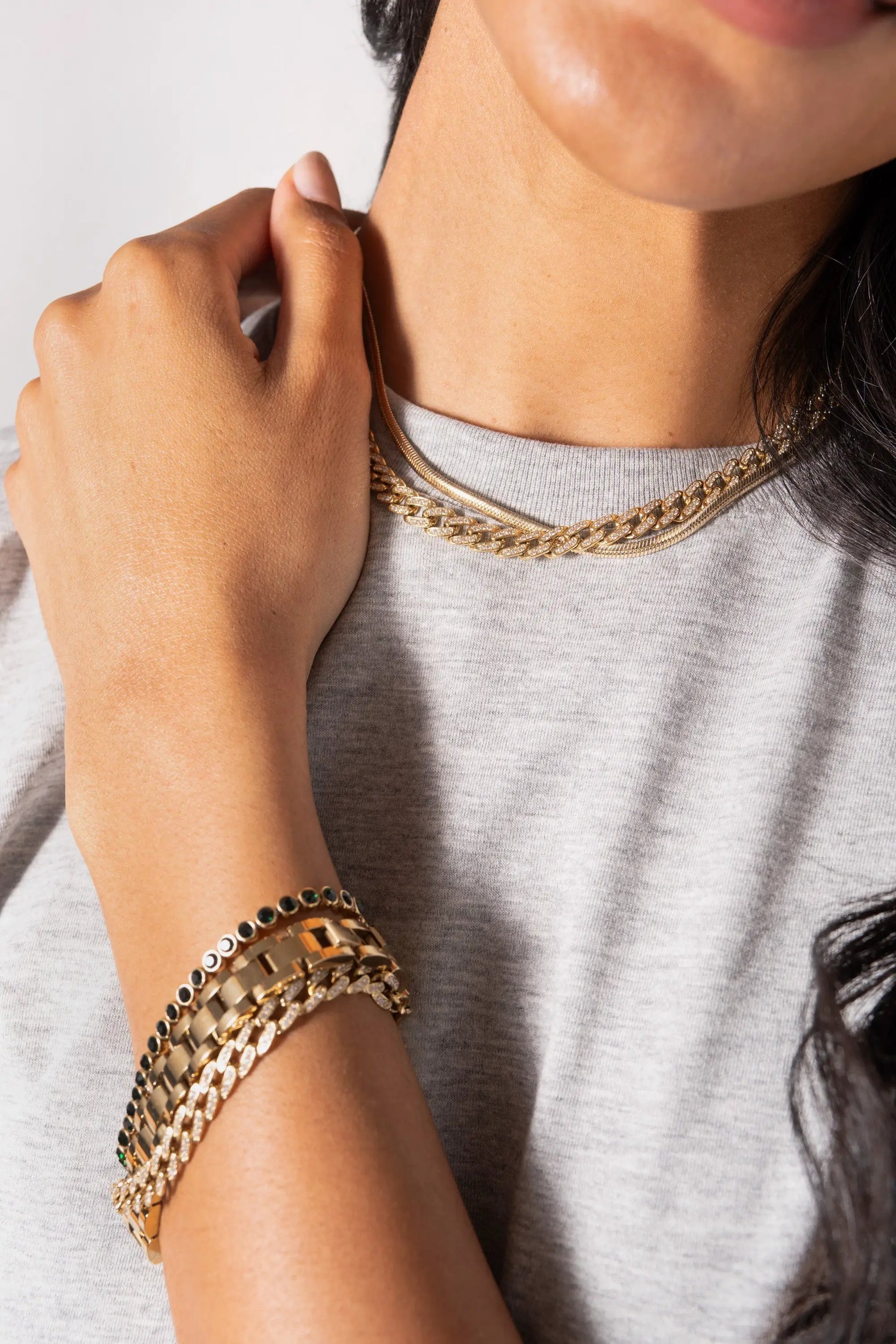 Crystal pave curb chain bracelet in gold-tone with crystal accents, Alex and Ani bracelet on Tampa Home & Garden Store