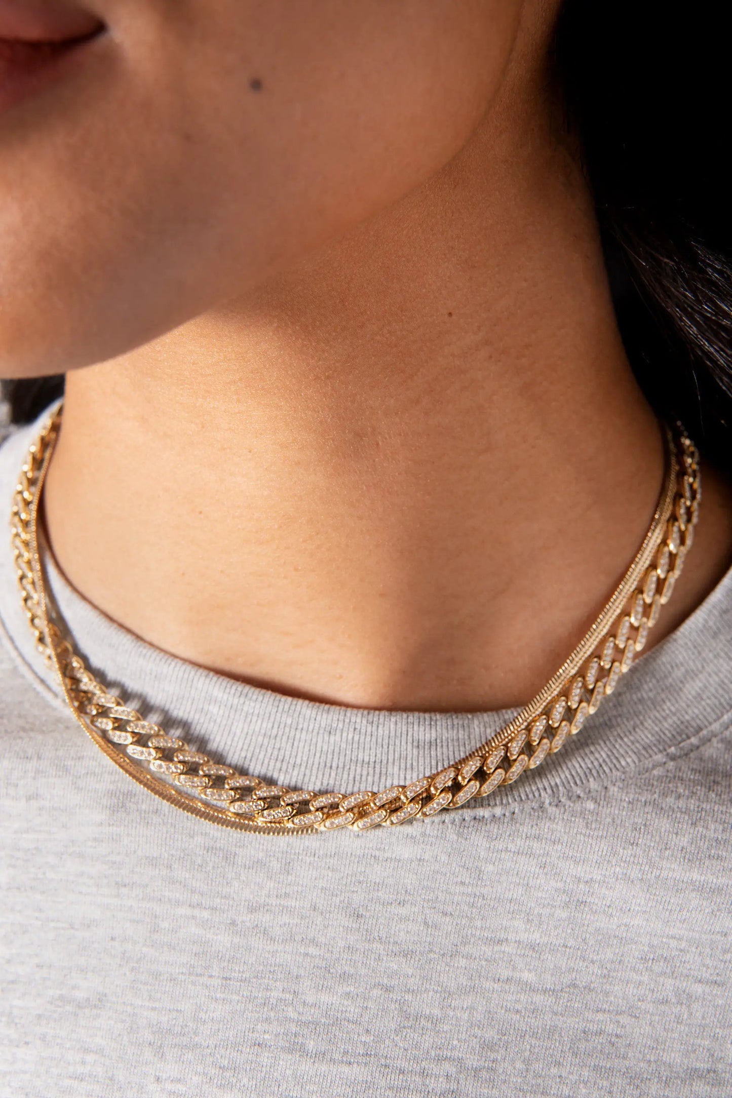 Crystal Pave Curb Chain Necklace with Adjustable