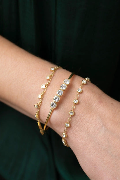 Princess Cut Crystal Bracelet trio by ALEX AND ANI, gold-tone with clear crystals on Tampa Home & Garden Store
