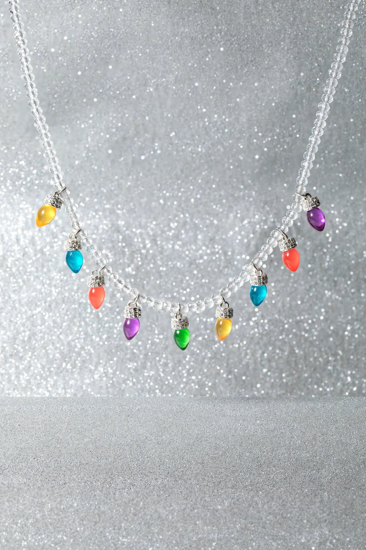 ALEX AND ANI Christmas Light Bulb Necklace with crystal beads and multicolor bulbs on Tampa Home & Garden Store