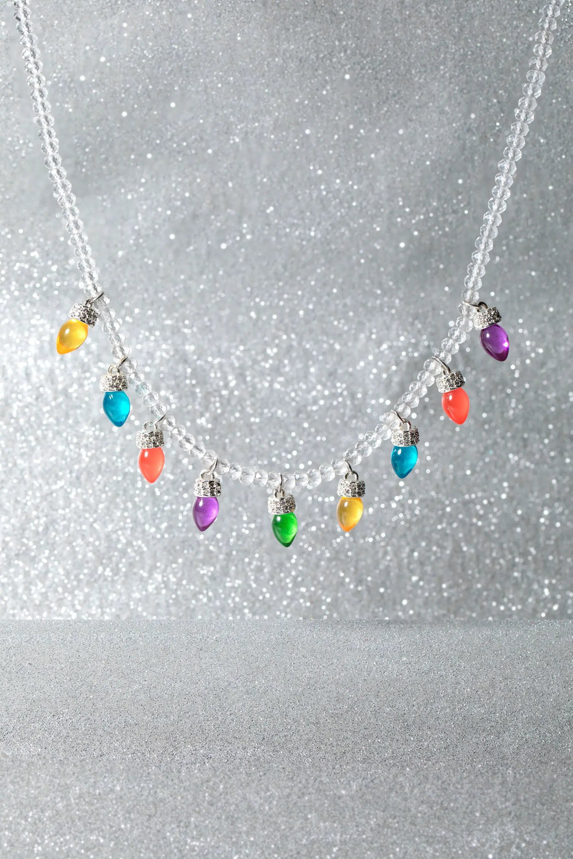 ALEX AND ANI Christmas Light Bulb Necklace with crystal beads and multicolor bulbs on Tampa Home & Garden Store