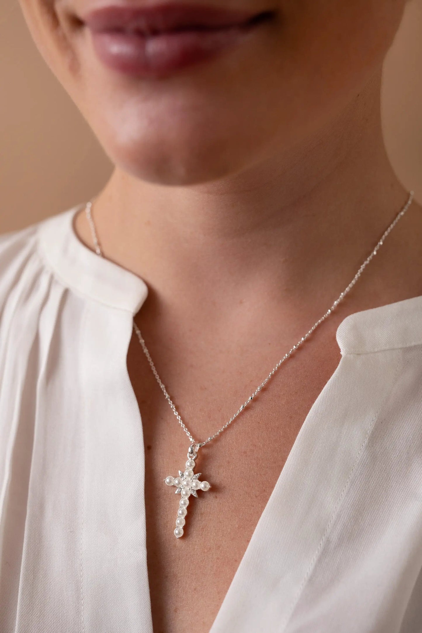 Divine Guides Cross Pendant Necklace With Pearl