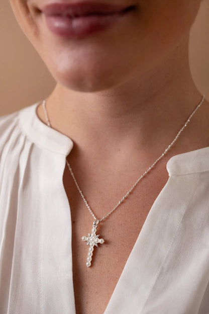 Divine Guides Cross Pendant Necklace With Pearl